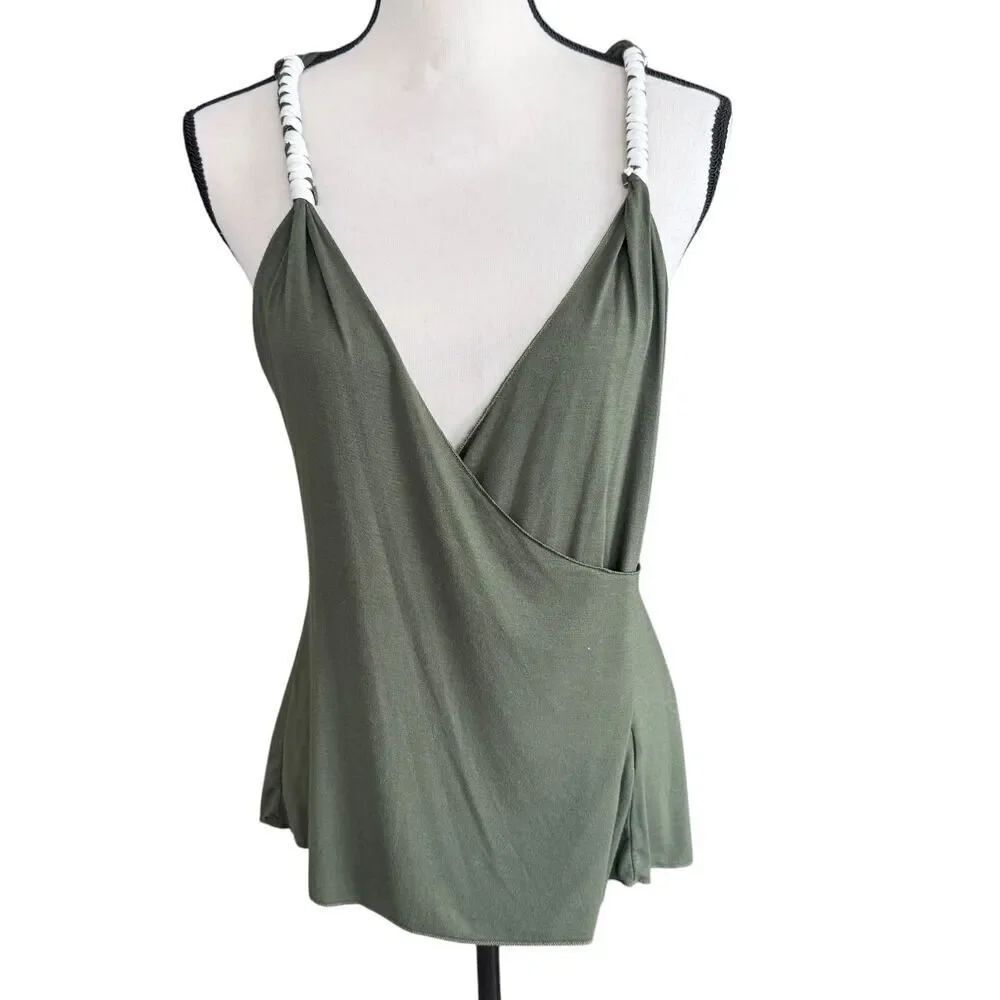 Patty Tank Top Split Back Olive Green Rope Straps Womens M